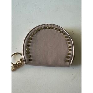 Madison West Studded Coin Purse Keychain Wallet Tan Snap Closure EUC